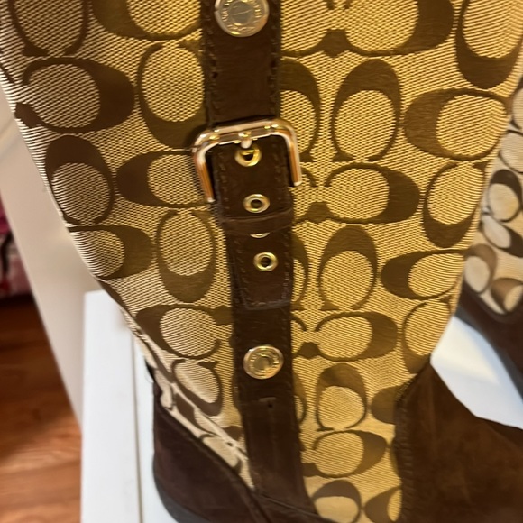 COACH TULLIP BROWN MONOGRAM BOOTS A7746 SIZE 6B TALL PULL UP BOOTS - Picture 7 of 9
